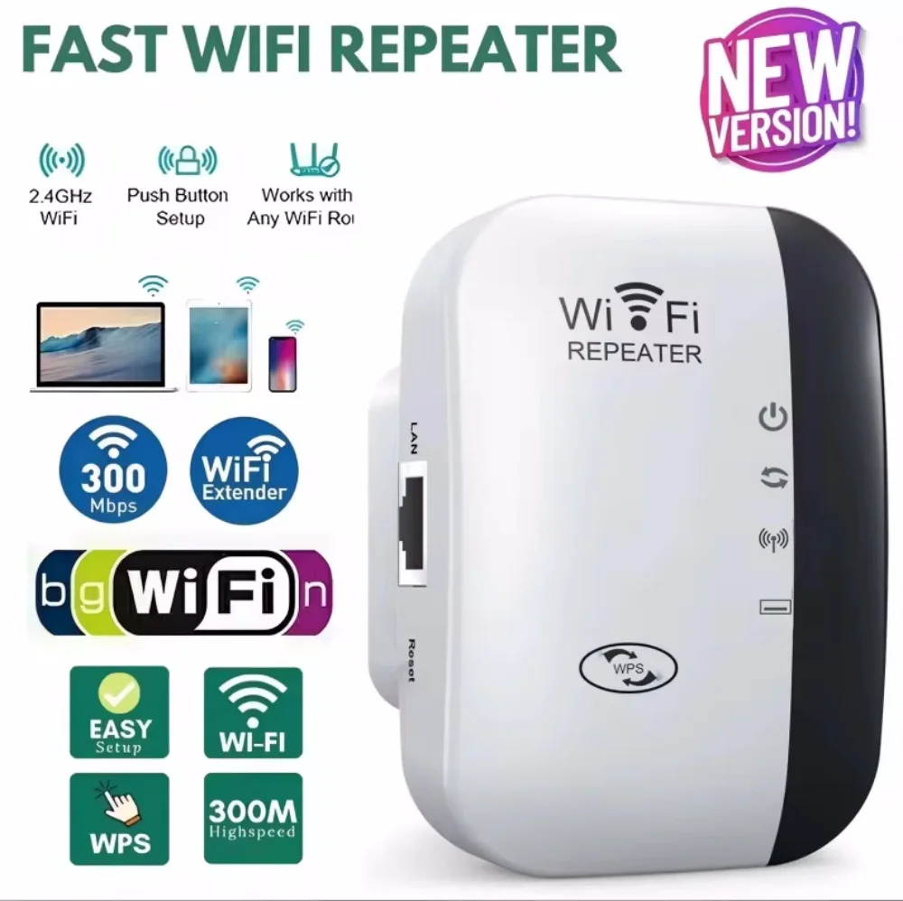 Wireless WiFi Repeater 300Mbps WiFi Extender Amplifier Booster Router 802.11N WPS Long Range 7 Status Light WiFi Repeater for PC