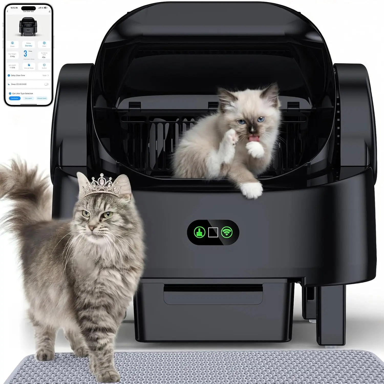 Automatic Cat Litter Box, Electric Large Open-Top Self Cleaning Litter Box for Multiple Cats, Smart APP Control,, Customized